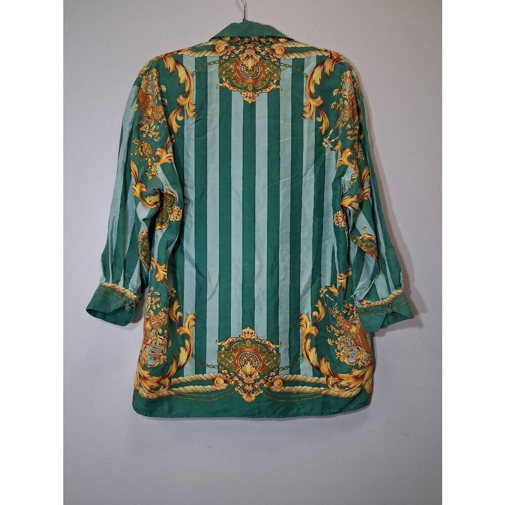 Vintage renato nucci womens medium 100% silk blouse equestrian green whimsical - Picture 7 of 8